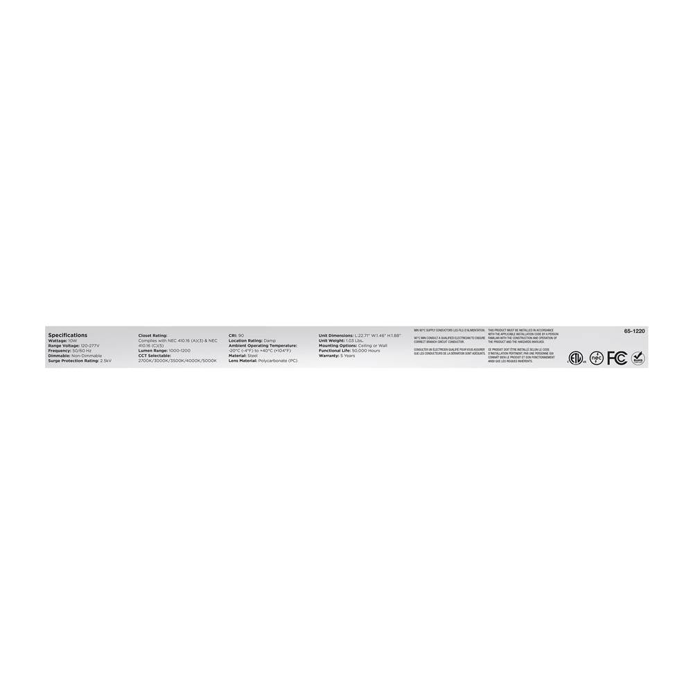 Nuvo 65-1220 White Led 2 Foot Strip Light - 10 Watts - 27k/30k/35k/40k/50k Cct Selectable - White Finish - 120-277 Volt Image 3