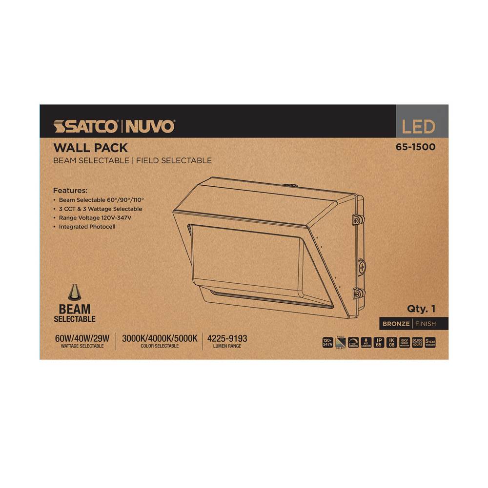 Nuvo 65-1500 Bronze 60/40/29 Wattage Selectable Led Wall Pack -3k/4k/5k Cct Selectable - 60/90/110 Beam Angle Selectable - 120-347 Volt - Bronze Finish Image 5
