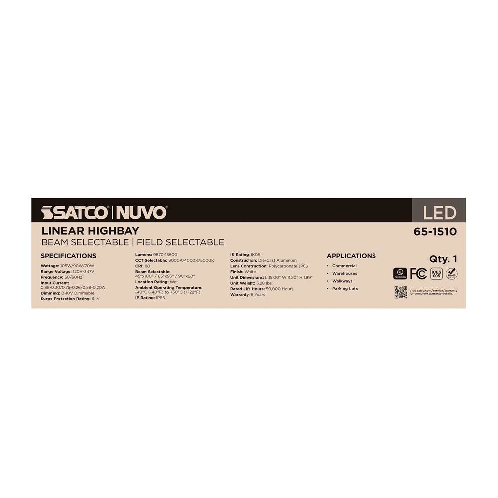 Nuvo 65-1510 White Led Linear High Bay - 105/90/70 Wattage Selectable - 3k/4k/5k Cct Selectable - Beam Angle Selectable - White Finish - 120-347 Volt Image 3