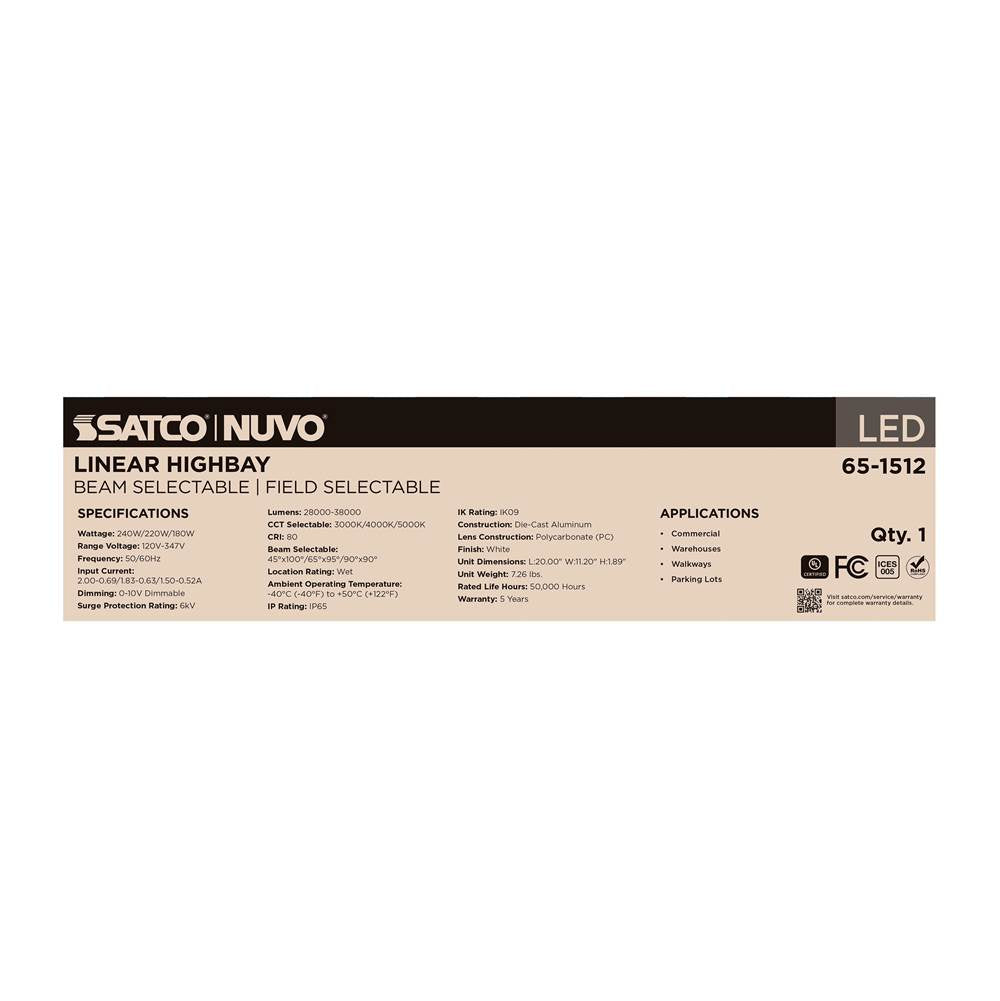 Nuvo 65-1512 White Led Linear High Bay - 240/220/180 Wattage Selectable - 3k/4k/5k Cct Selectable - Beam Angle Selectable - White Finish - 120-347 Volt Image 3