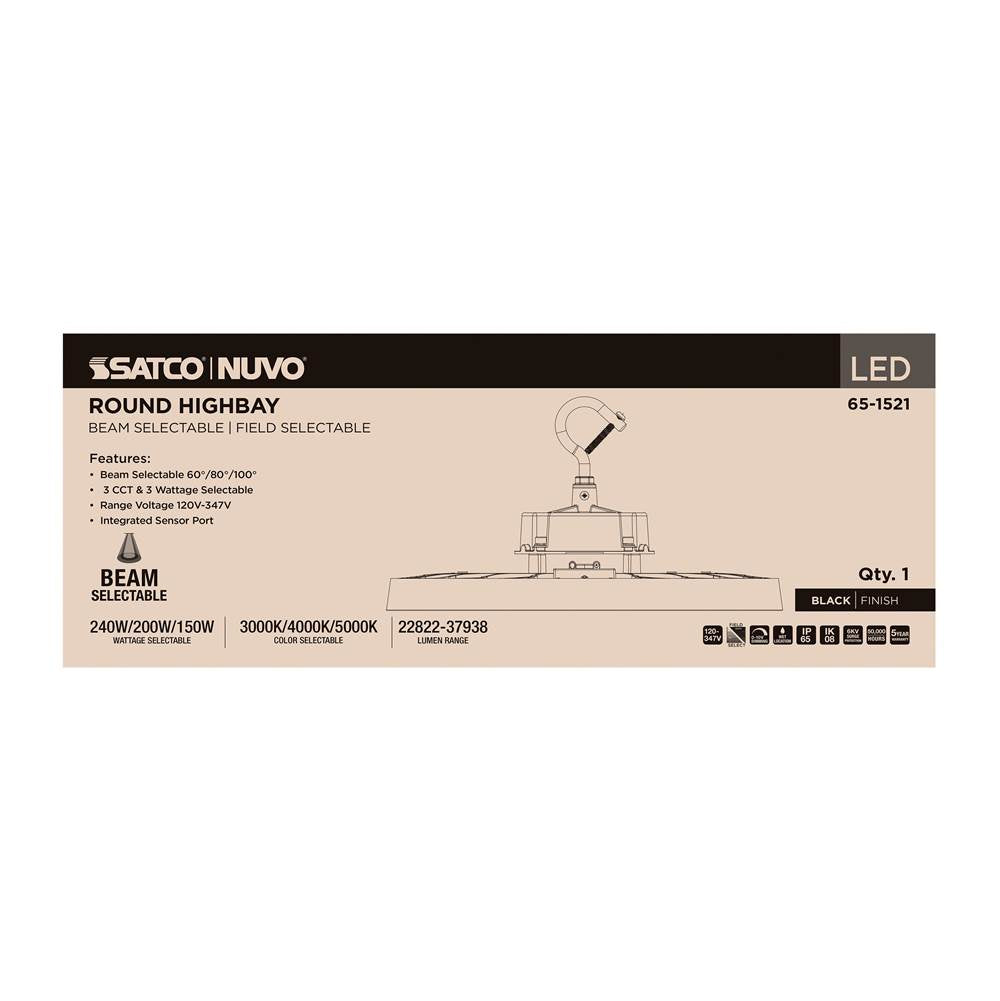 Nuvo 65-1521 Black 240/200/150 Wattage Selectable Led Ufo High Bay - 3k/4k/5k Cct Selectable - 60/80/100 Beam Angle Selectable - Black Finish - 120-347 Volt Image 2