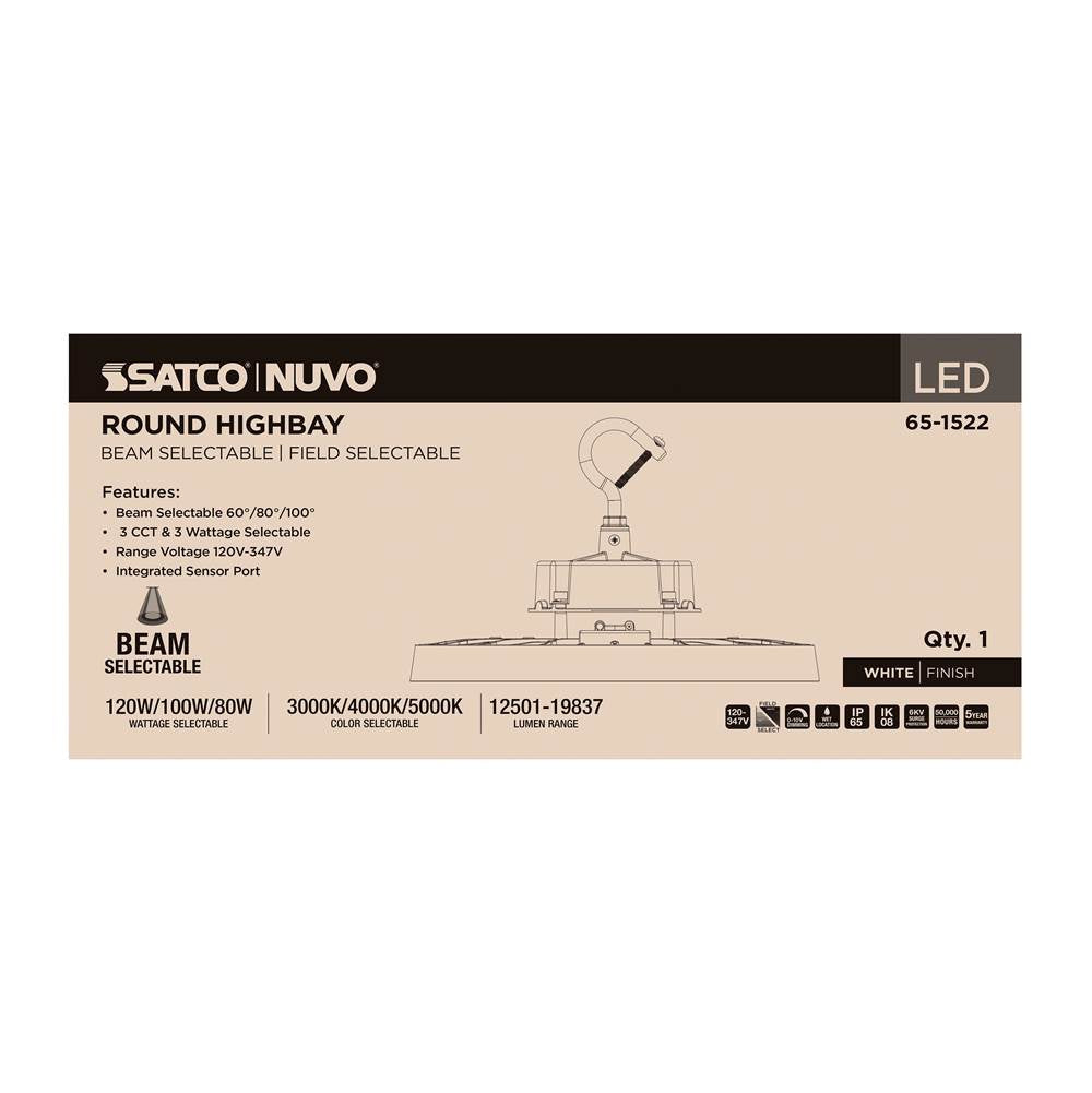 Nuvo 65-1522 White 120/100/80 Wattage Selectable Led Ufo High Bay - 3k/4k/5k Cct Selectable - 60/80/100 Beam Angle Selectable - White Finish - 120-347 Volt Image 2