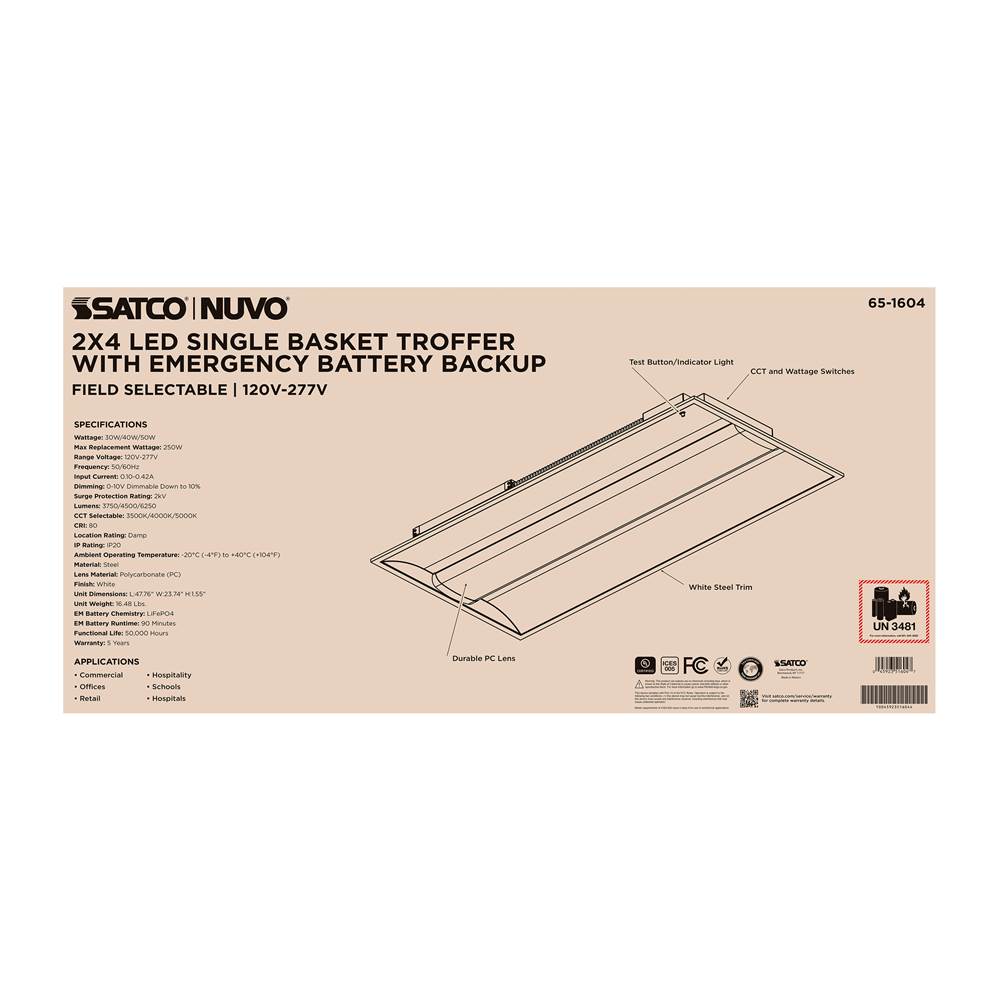 Nuvo 65-1604 White 2x4 Em Single Basket Troffer Image 3