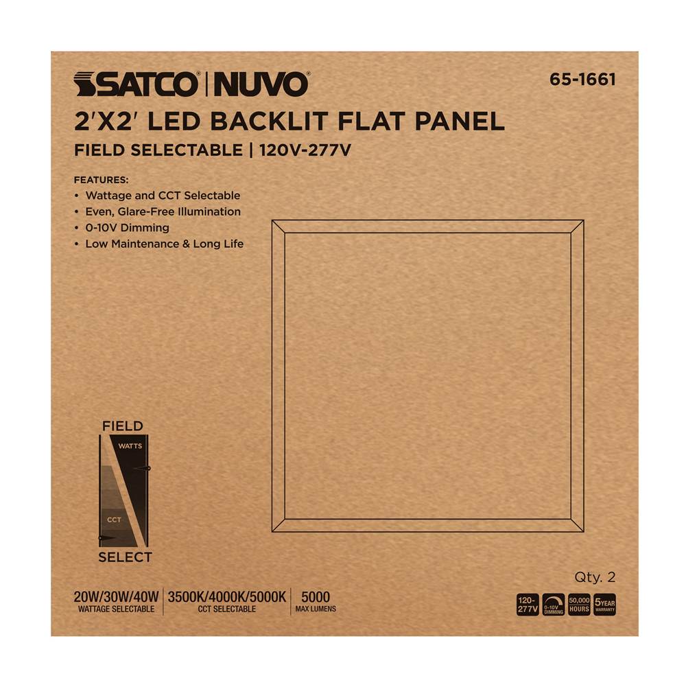 Nuvo 65-1661 White 20/30/40 Wattage Selectable Led 2ft X 2ft Backlit Panel - 35k/4k/5k Cct Selectable - 120-277 Range Voltage Image 6