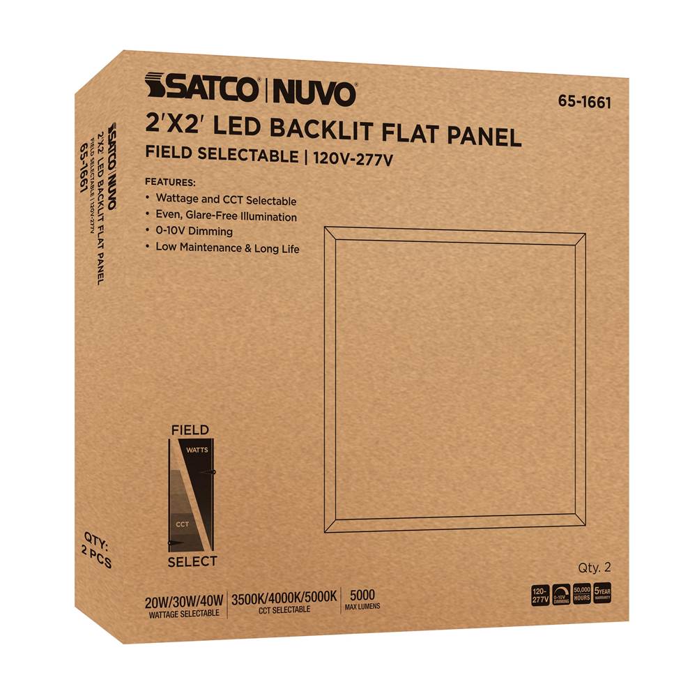 Nuvo 65-1661 White 20/30/40 Wattage Selectable Led 2ft X 2ft Backlit Panel - 35k/4k/5k Cct Selectable - 120-277 Range Voltage Image 2
