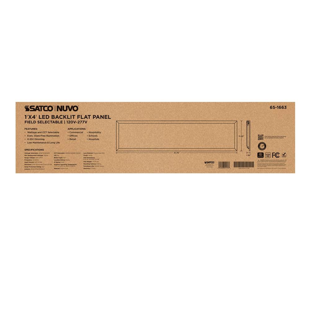 Nuvo 65-1663 White 20/30/40 Wattage Selectable Led 1ft X 4ft Backlit Panel - 35k/4k/5k Cct Selectable - 120-277 Range Voltage Image 5