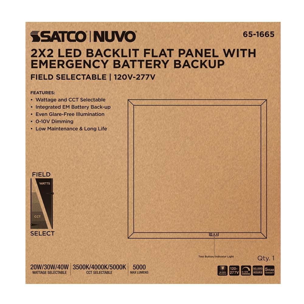 Nuvo 65-1665 White 20/30/40 Wattage Selectable Led 2ft X 2ft Backlit Panel - 35k/4k/5k Cct Selectable - Emergency Battery - 120-277 Range Voltage Image 4