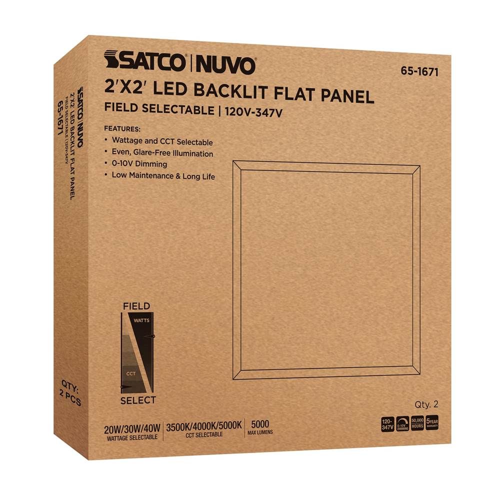 Nuvo 65-1671 White 20/30/40 Wattage Selectable Led 2ft X 2ft Backlit Panel - 35k/4k/5k Cct Selectable - 120-347 Range Voltage Image 2
