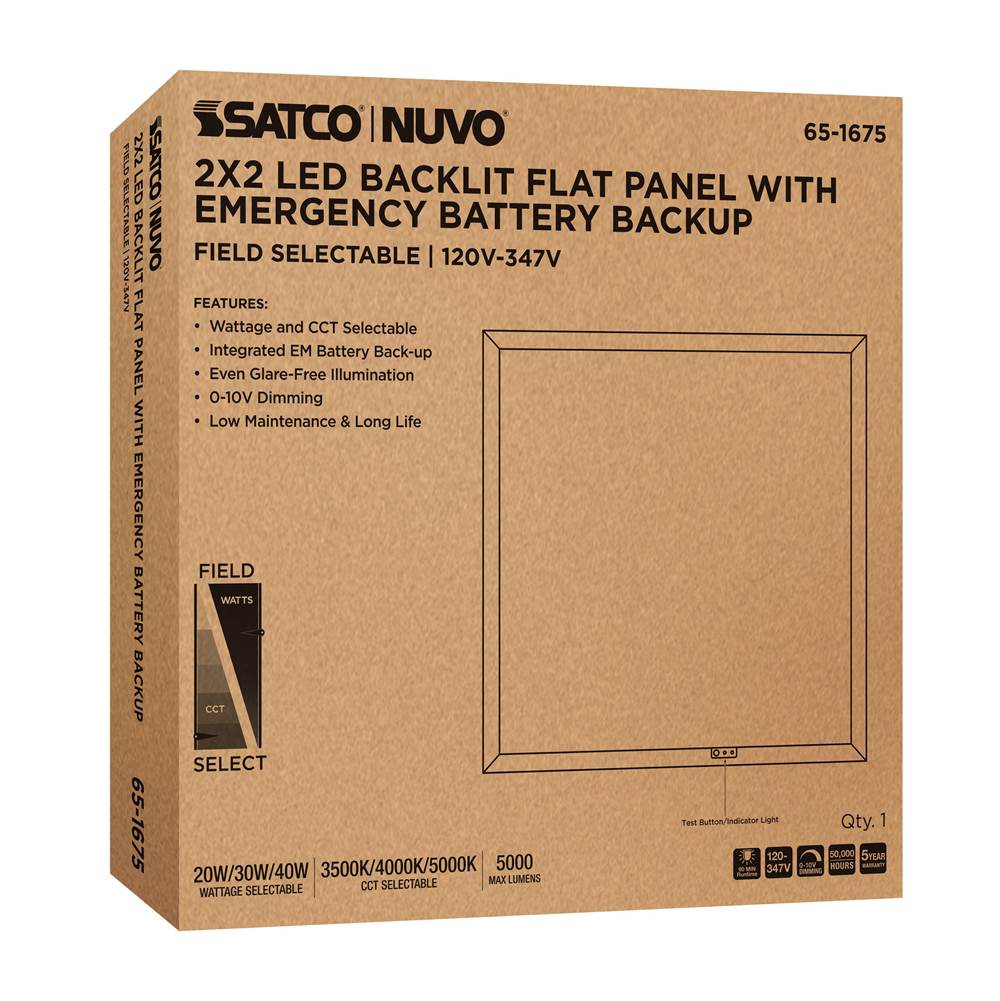 Nuvo 65-1675 White 20/30/40 Wattage Selectable Led 2ft X 2ft Backlit Panel - 35k/4k/5k Cct Selectable - Emergency Battery - 120-347 Range Voltage Image 2