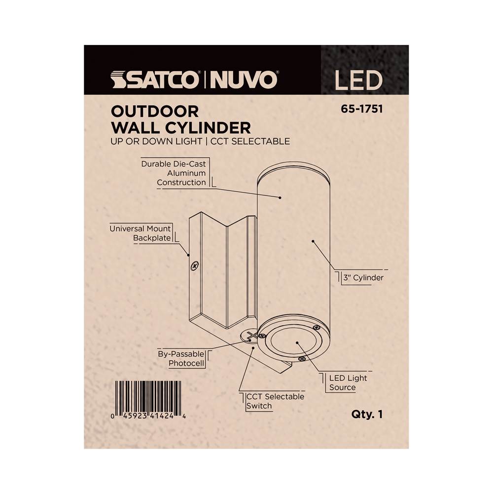 Nuvo 65-1751 Black 10 Watt - 3k/4k/5k Cct Selectable 1 Light Small Wall Sconce - Up Or Down Installation - Black Finish - 120-277 Volt Image 2