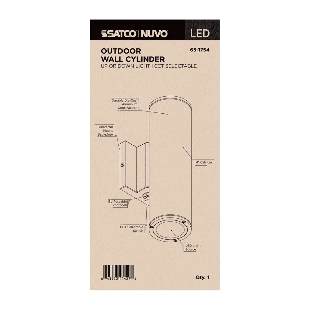 Nuvo 65-1754 Black 10 Watt - 3k/4k/5k Cct Selectable - 1 Light Medium Wall Sconce - Up Or Down Installation - Black Finish - 120-277 Volt Image 2