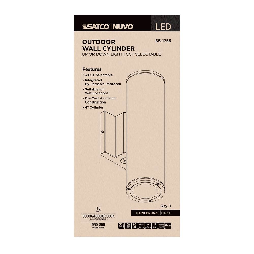 Nuvo 65-1755 Dark Bronze 10 Watt - 3k/4k/5k Cct Selectable - 1 Light Medium Wall Sconce - Up Or Down Installation - Dark Bronze Finish - 120-277 Volt Image 3