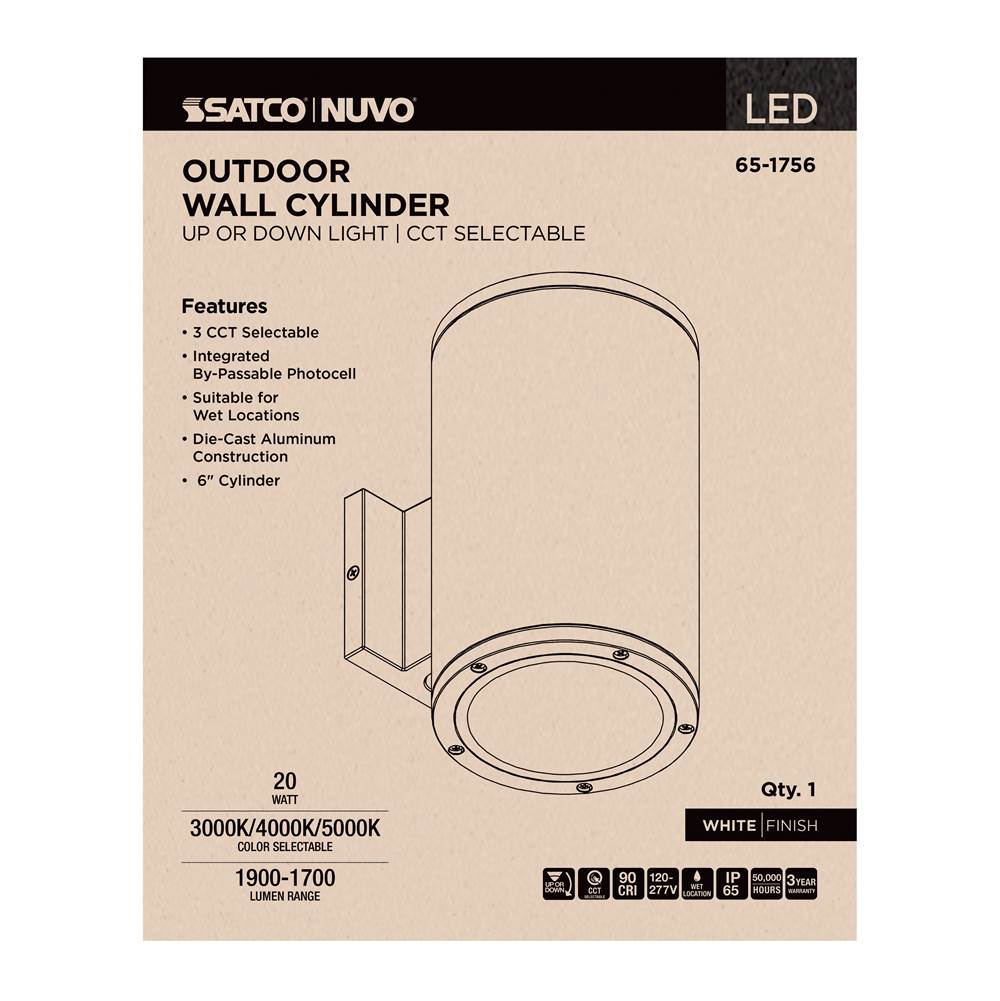Nuvo 65-1756 White 20 Watt - 3k/4k/5k Cct Selectable - 1 Light Large Wall Sconce - Up Or Down Installation - White Finish - 120-277 Volt Image 3