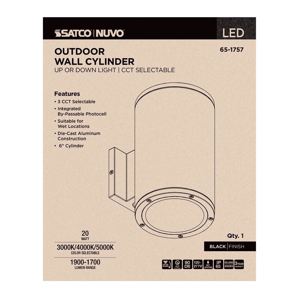 Nuvo 65-1757 Black 20 Watt - 3k/4k/5k Cct Selectable - 1 Light Large Wall Sconce - Up Or Down Installation - Black Finish - 120-277 Volt Image 3