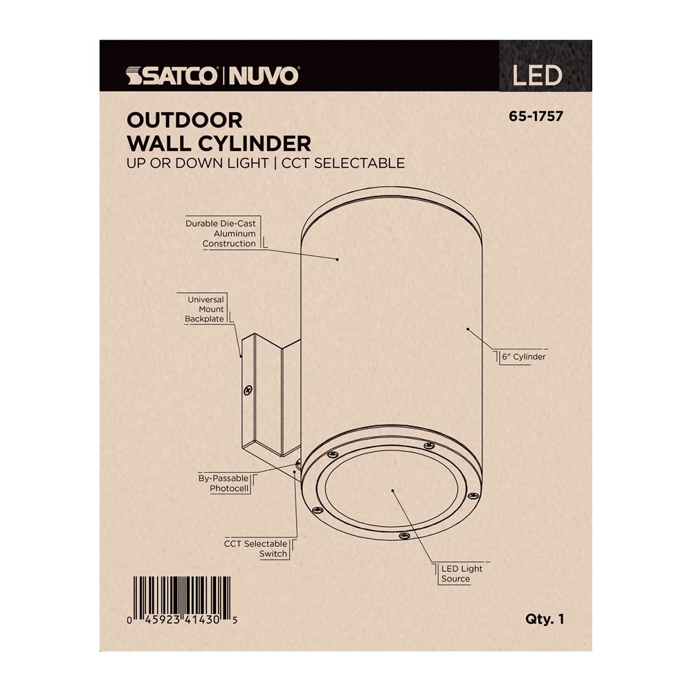 Nuvo 65-1757 Black 20 Watt - 3k/4k/5k Cct Selectable - 1 Light Large Wall Sconce - Up Or Down Installation - Black Finish - 120-277 Volt Image 2