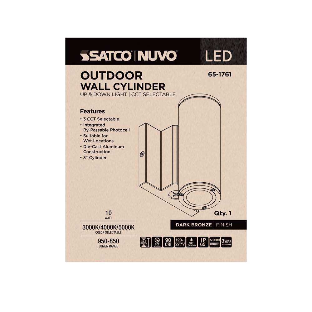 Nuvo 65-1761 Dark Bronze 10 Watt - 3k/4k/5k Cct Selectable - 2 Light Small Wall Sconce - Up And Down Installation - Dark Bronze Finish - 120-277 Volt Image 3