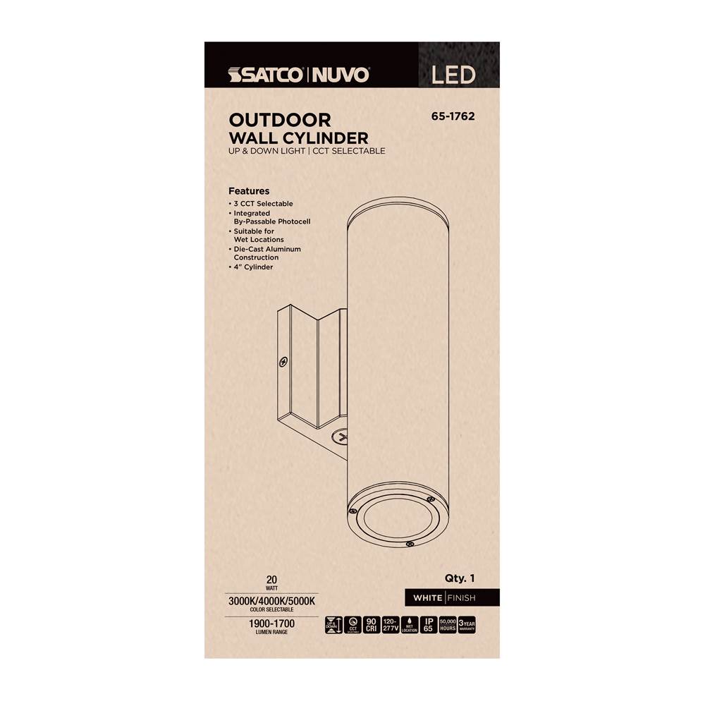 Nuvo 65-1762 White 20 Watt - 3k/4k/5k Cct Selectable - 2 Light Medium Wall Sconce - Up And Down Installation - White Finish - 120-277 Volt Image 3