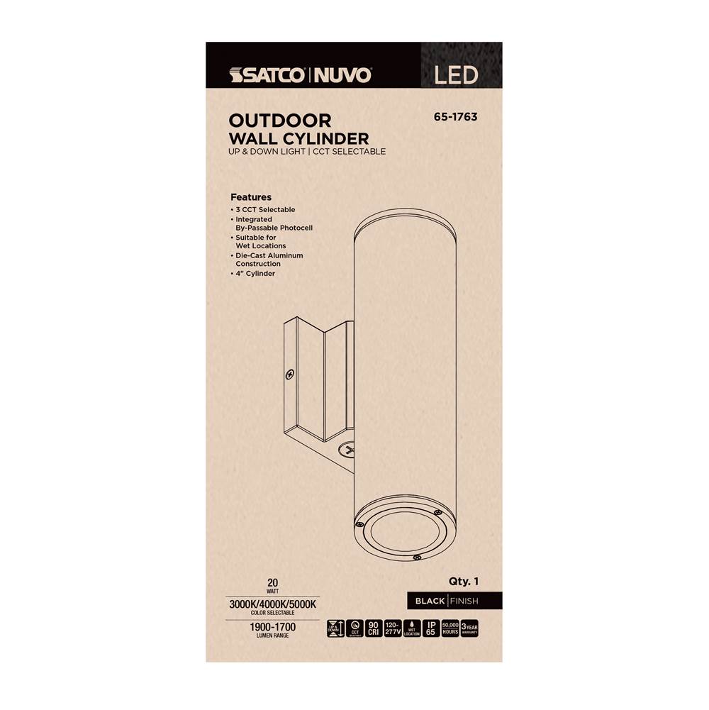 Nuvo 65-1763 Black 20 Watt - 3k/4k/5k Cct Selectable - 2 Light Medium Wall Sconce - Up And Down Installation - Black Finish - 120-277 Volt Image 3