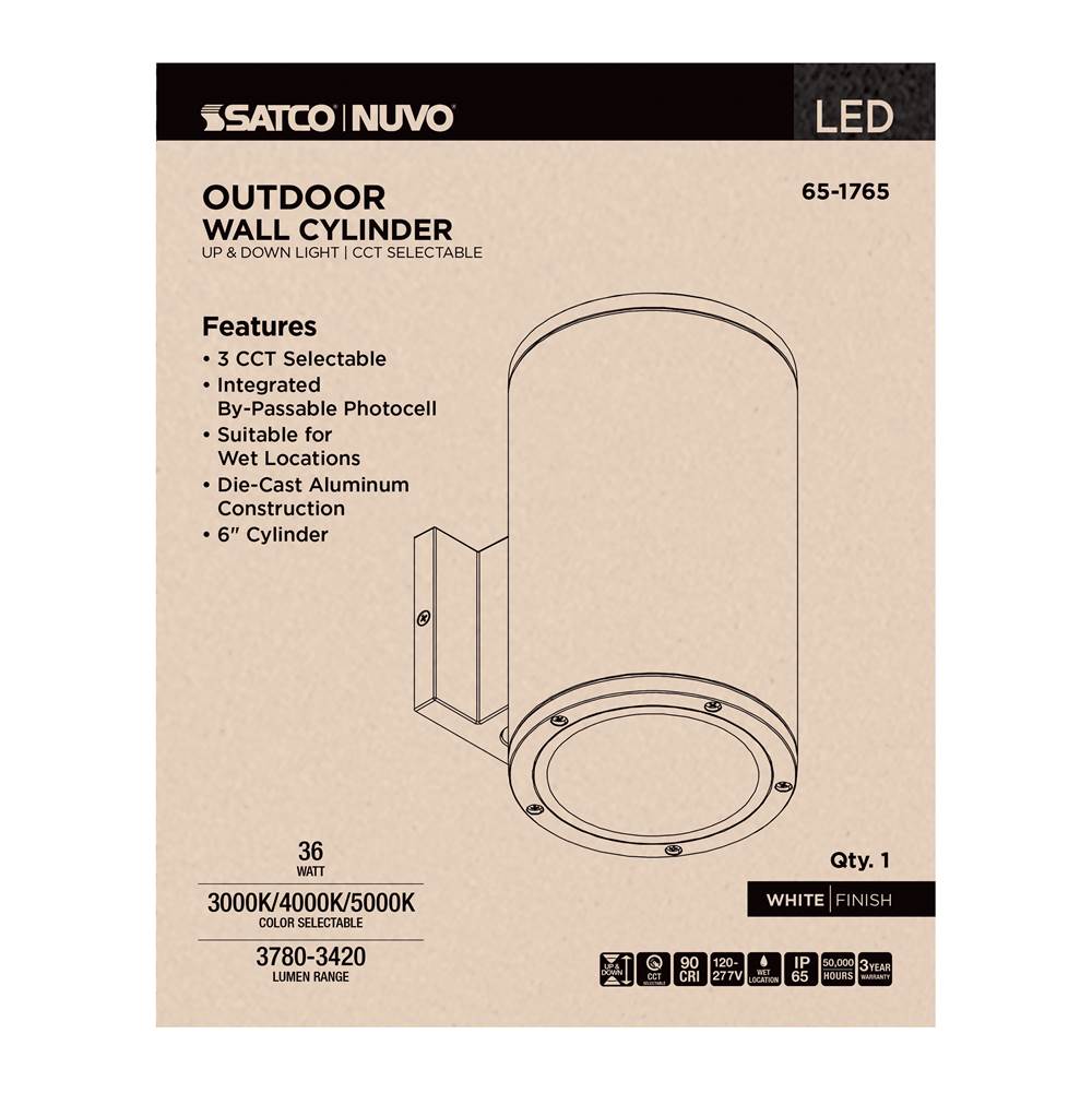 Nuvo 65-1765 White 36 Watt - 3k/4k/5k Cct Selectable - 2 Light Large Wall Sconce - Up And Down Installation - White Finish - 120-277 Volt Image 3