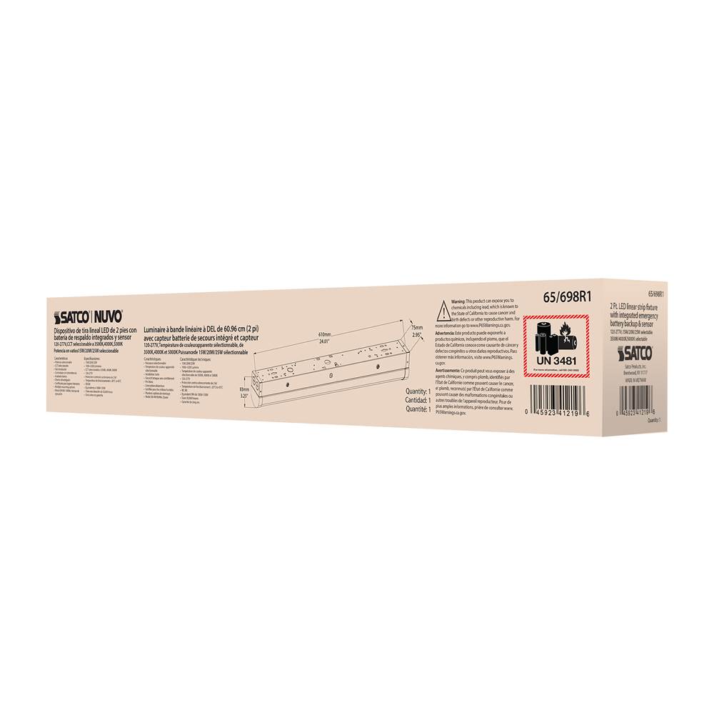 Nuvo 65-698R1 White Led 2 Ft. - Linear Strip Light - 15/20/25 Watt - 35k/40k/50k Cct Selectable - White Finish - 120-277v - Integrated Em And Sensor Image 3
