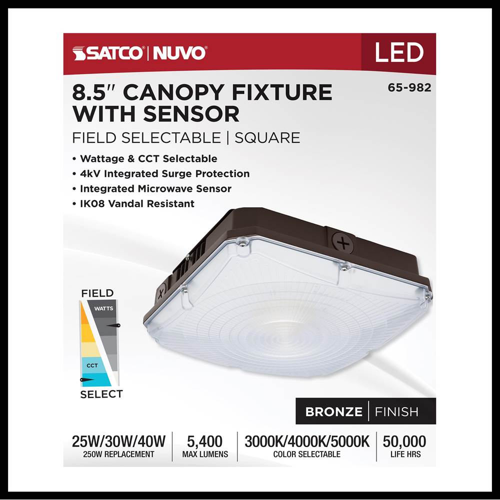 Nuvo 65-982 Bronze 8.5 Inch Led Field Selectable Canopy Fixture With Sensor - 25/30/40 Watts - 3k/4k/5k Cct - 120-277 Range Voltage Image 3