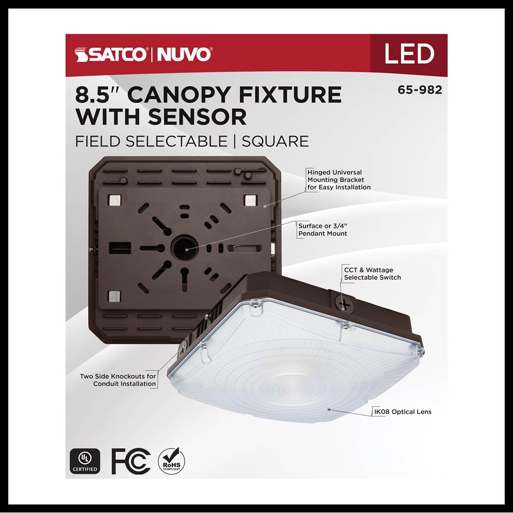 Nuvo 65-982 Bronze 8.5 Inch Led Field Selectable Canopy Fixture With Sensor - 25/30/40 Watts - 3k/4k/5k Cct - 120-277 Range Voltage Image 2