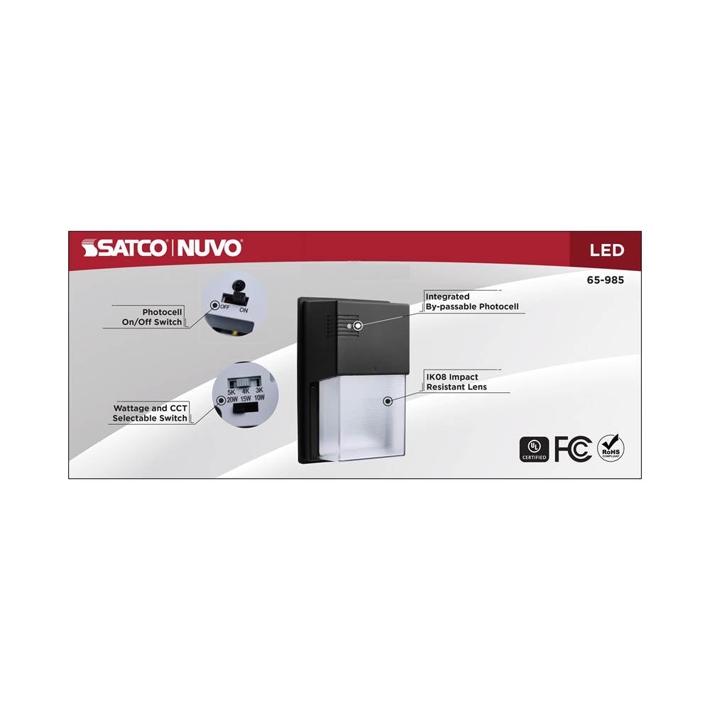 Nuvo 65-985 Black Led Entryway Wall Pack - 10/15/20 Wattage Selectable - 30k/40k/50k Cct Selectable - Black Finish Image 2