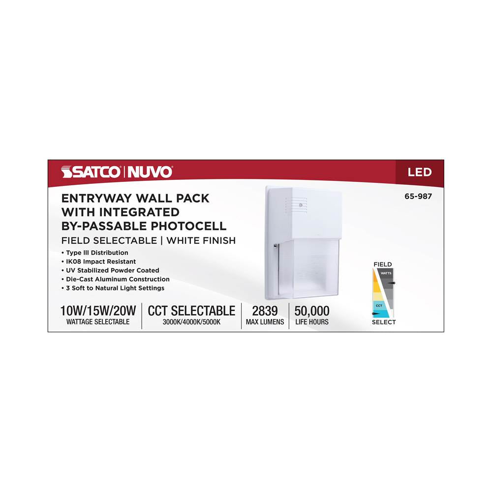 Nuvo 65-987 White Led Entryway Wall Pack - 10/15/20 Wattage Selectable - 30k/40k/50k Cct Selectable - White Finish Image 3