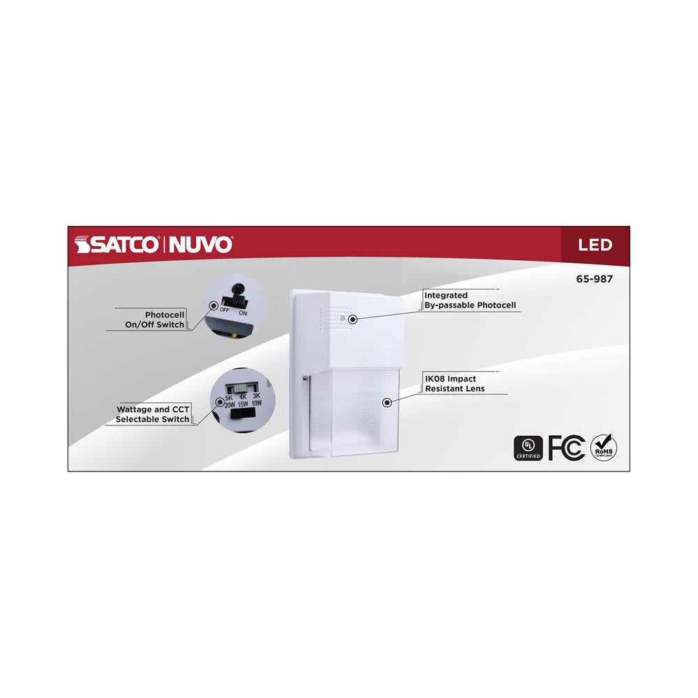 Nuvo 65-987 White Led Entryway Wall Pack - 10/15/20 Wattage Selectable - 30k/40k/50k Cct Selectable - White Finish Image 2