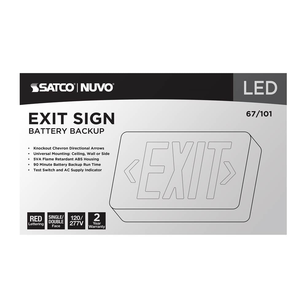 Nuvo  Red Led Exit Sign, 90min Ni-cad Backup, 120/277v, Single/dual Face, Universal Mounting - White Finish