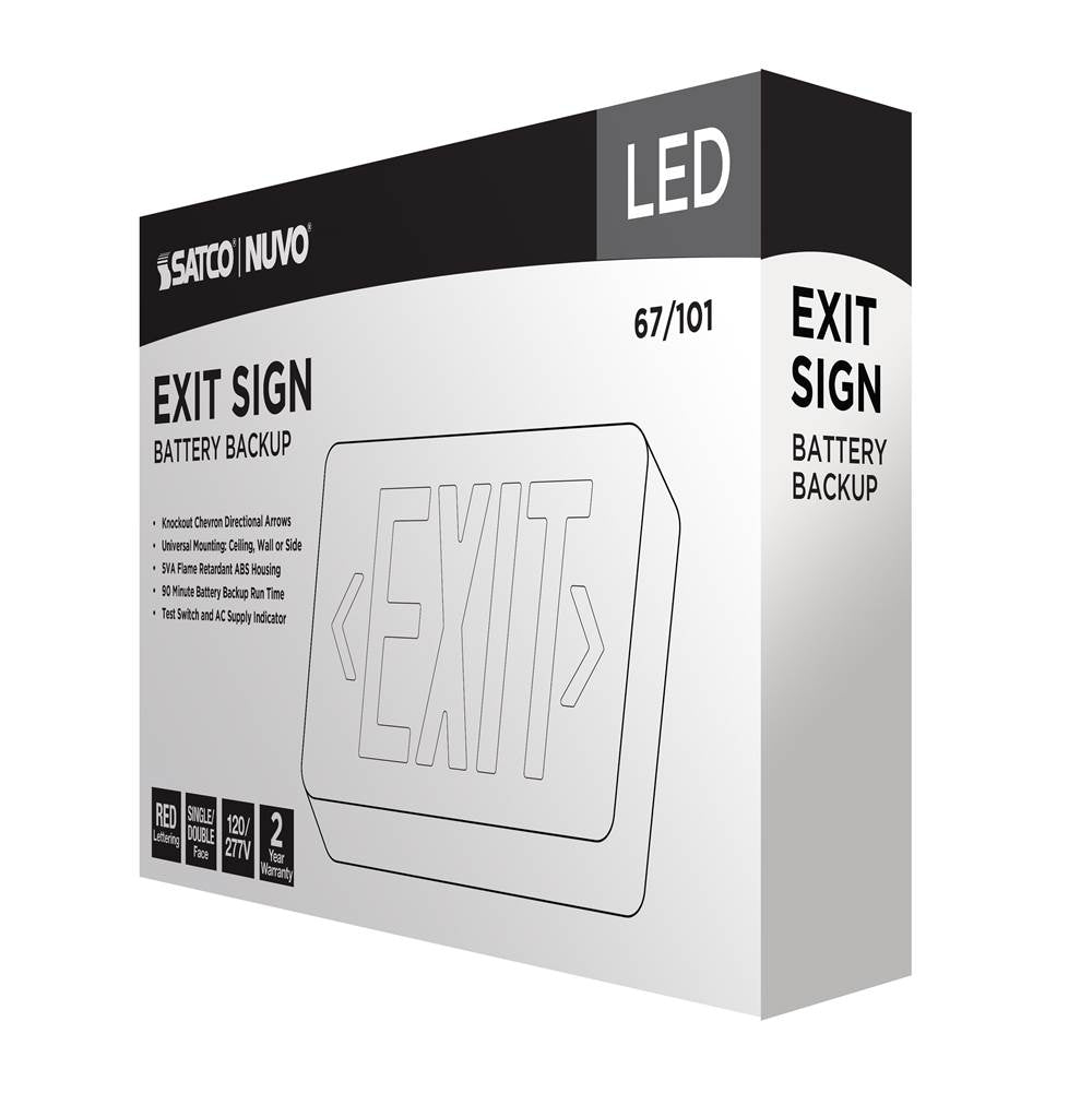 Nuvo 67-101 White Red Led Exit Sign, 90min Ni-cad Backup, 120/277v, Single/dual Face, Universal Mounting - White Finish Image 5
