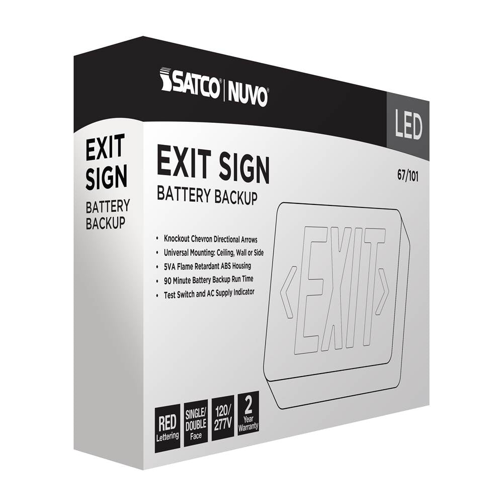 Nuvo 67-101 White Red Led Exit Sign, 90min Ni-cad Backup, 120/277v, Single/dual Face, Universal Mounting - White Finish Image 4