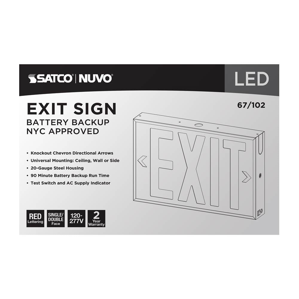 Nuvo 67-102 White Red Led Exit Sign, 90min Ni-cad Backup, 120v/277v, Single/dual Face, Universal Mounting, Steel/nyc - White Finish Image 8
