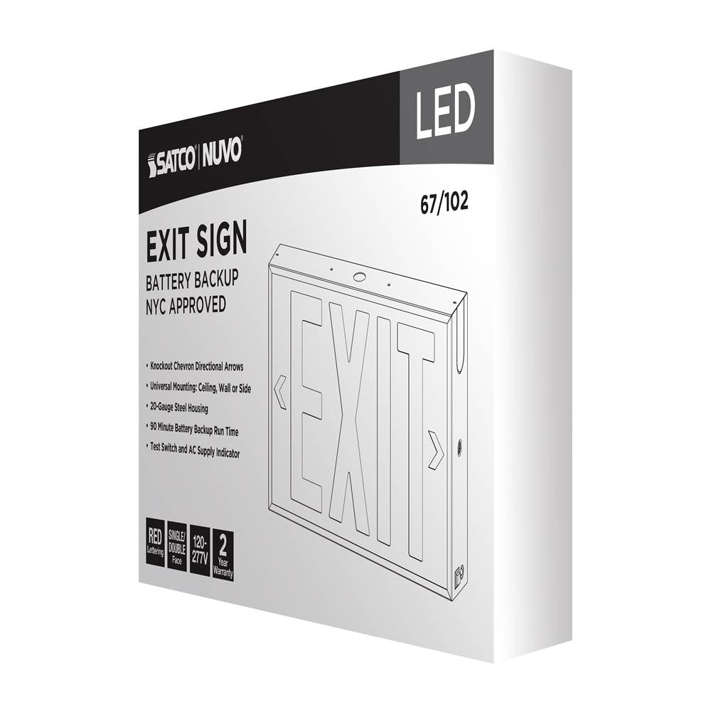 Nuvo 67-102 White Red Led Exit Sign, 90min Ni-cad Backup, 120v/277v, Single/dual Face, Universal Mounting, Steel/nyc - White Finish Image 4
