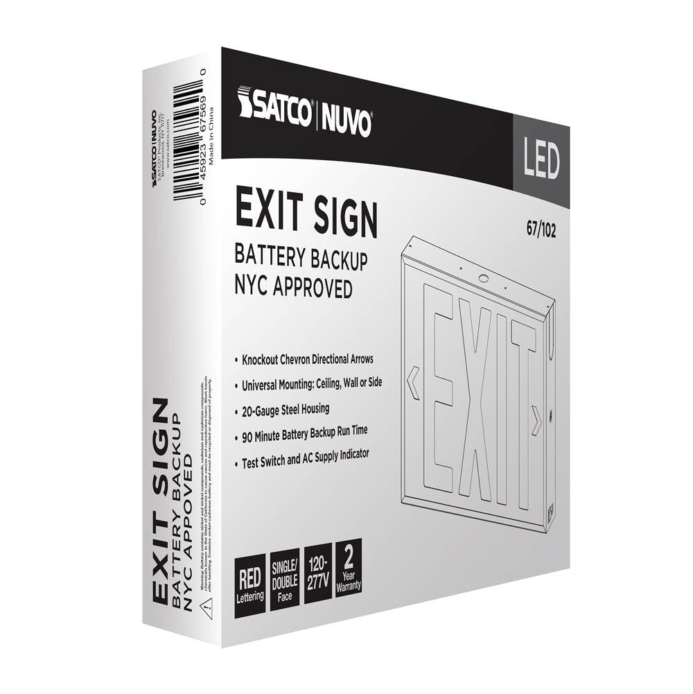 Nuvo 67-102 White Red Led Exit Sign, 90min Ni-cad Backup, 120v/277v, Single/dual Face, Universal Mounting, Steel/nyc - White Finish Image 3