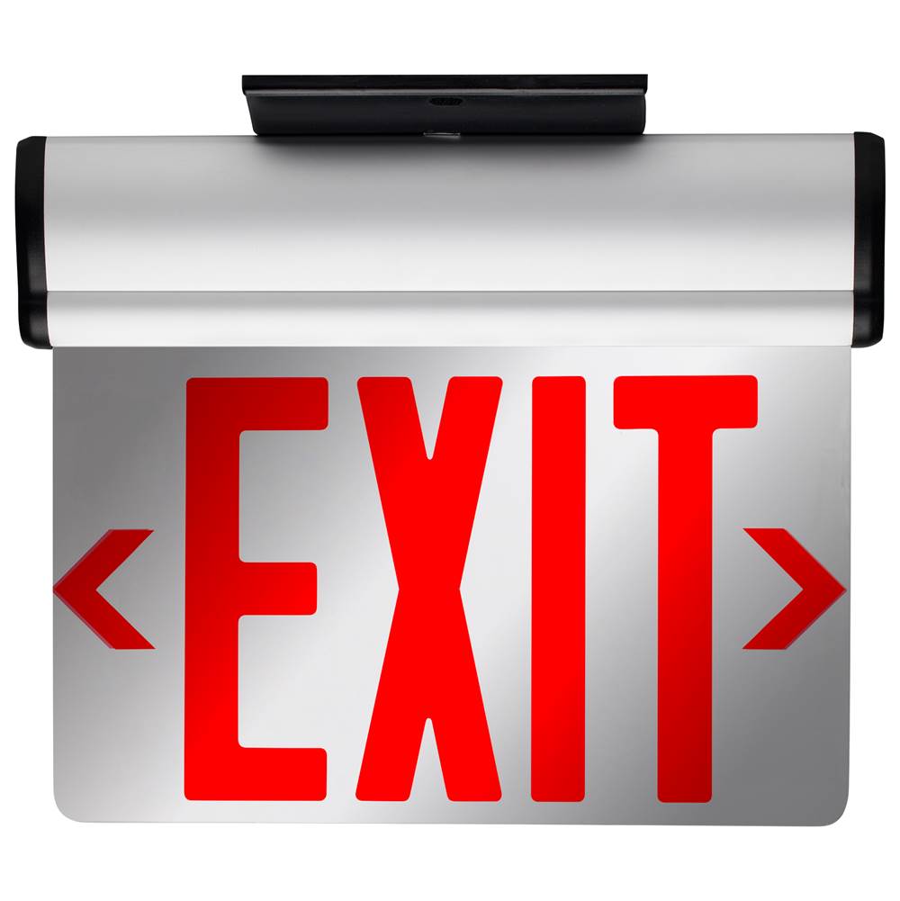 Nuvo 67-111 Silver Red (mirror) Edge Lit Led Exit Sign, 90min Ni-cad Backup, 120/277v, Dual Face, Top/back/end Mount - Silver Finish Image 1