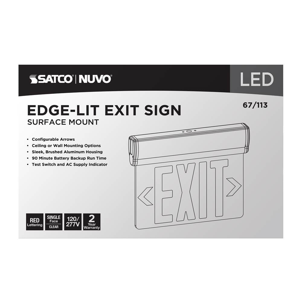 Nuvo 67-113 Clear Red (clear) Edge Lit Led Exit Sign, 90min Ni-cad Backup, 120/277v, Single Face, Top/back/end Mount - Clear Finish Image 7