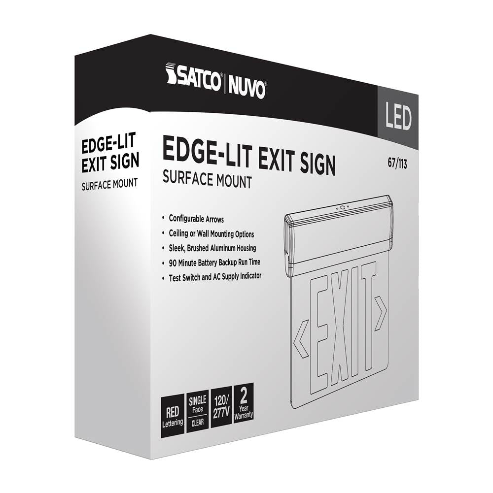 Nuvo 67-113 Clear Red (clear) Edge Lit Led Exit Sign, 90min Ni-cad Backup, 120/277v, Single Face, Top/back/end Mount - Clear Finish Image 2