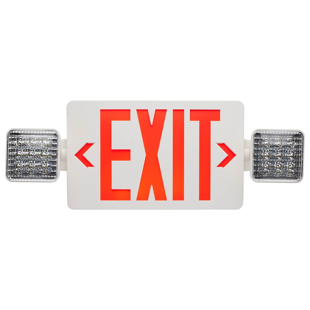 Nuvo 67-121 White Combination Red Exit Sign/emergency Light, 90min Ni-cad Backup, 120/277v, Dual Head, Single/dual Face, Universal Mounting - White Finish Image 1