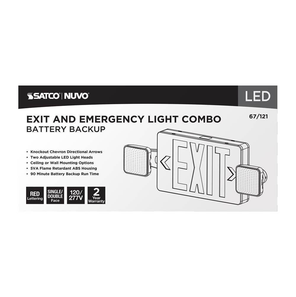Nuvo 67-121 White Combination Red Exit Sign/emergency Light, 90min Ni-cad Backup, 120/277v, Dual Head, Single/dual Face, Universal Mounting - White Finish Image 6