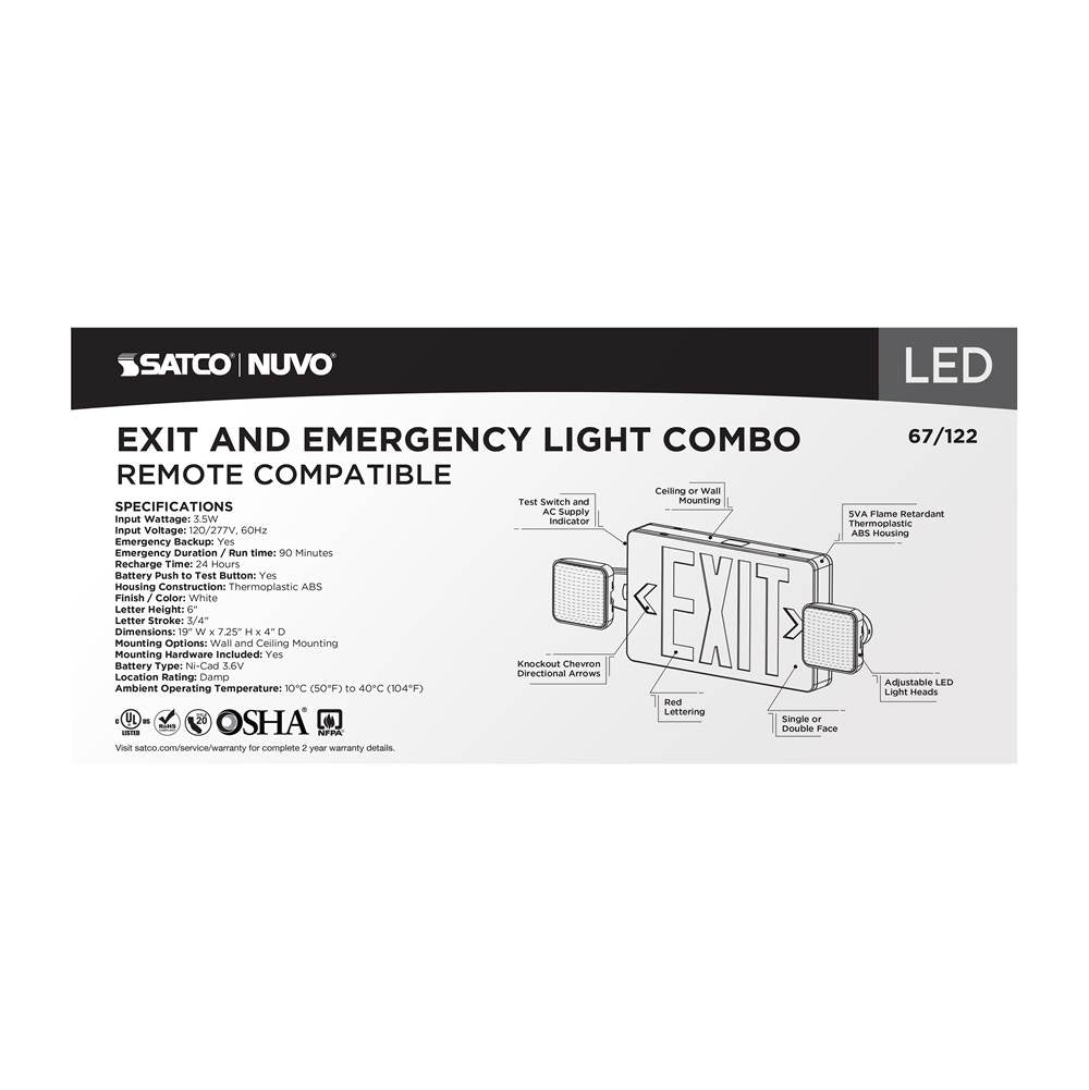 Nuvo 67-122 White Combination Red Exit Sign/emergency Light, 90min Ni-cad Backup, 120/277v, Dual Head, Single/dual Face, Universal Mounting, Remote Compatible - White Finish Image 5