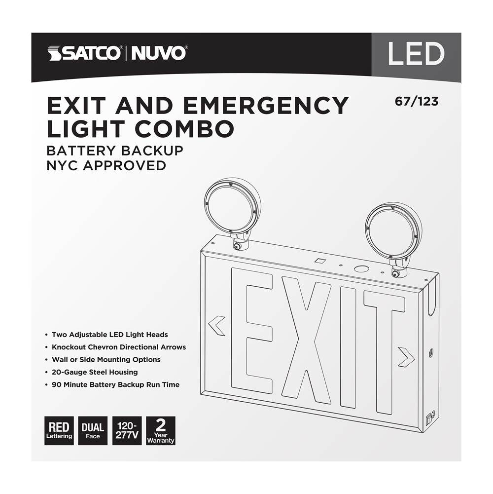 Nuvo 67-123 White Combination Red Exit Sign/emergency Light, 90min Ni-cad Backup, 120-277v, Dual Head, Single/dual Face, Universal Mounting, Steel/nyc - White Finish Image 4
