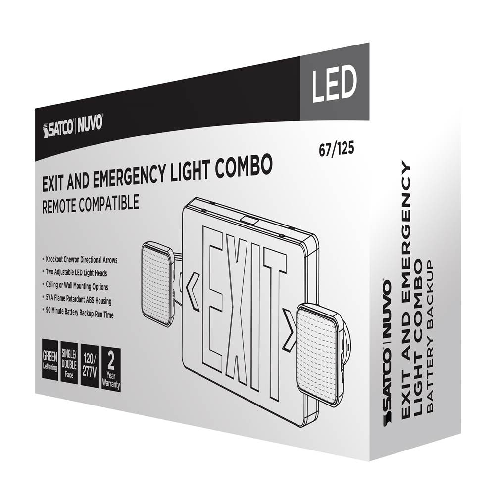 Nuvo 67-125 White Combination Green Exit Sign/emergency Light - Singe/dual Face - 120/277 Volts - Remote Compatible - White Finish Image 2