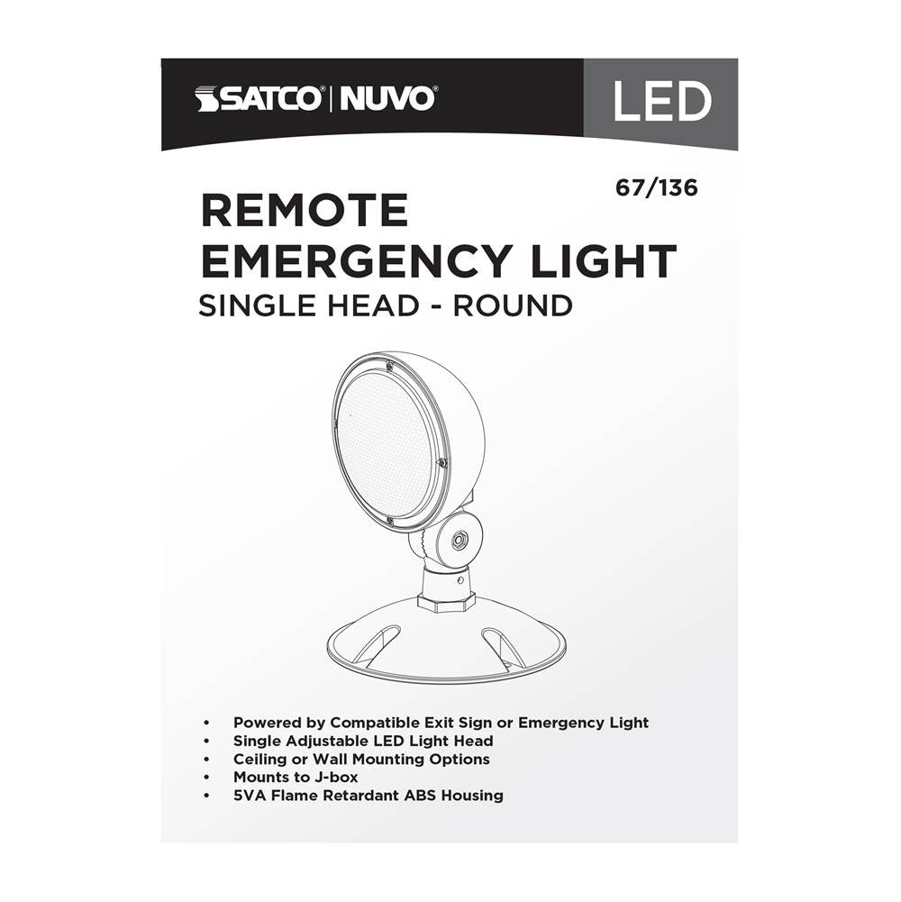 Nuvo 67-136 White Remote Emergency Light, Low-voltage Backup, Single Head, White Finish, Wet Location Rated Image 6