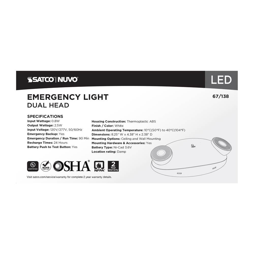 Nuvo 67-138 White Emergency Light - Dual Head - 120/277 Volts - White Finish Image 5