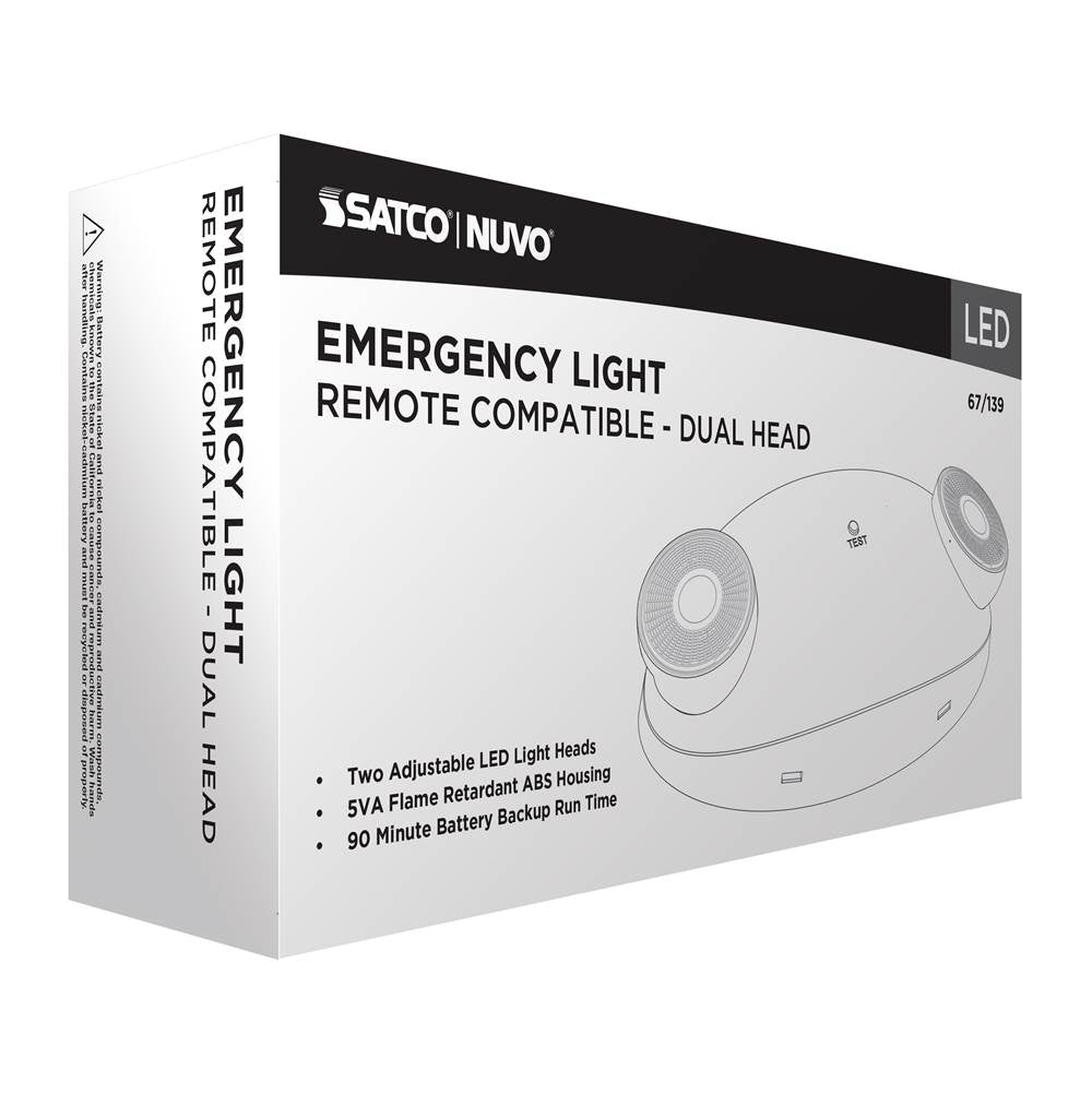 Nuvo 67-139 White Emergency Light - Dual Head - 120/277 Volts - White Finish - Remote Compatible Image 3