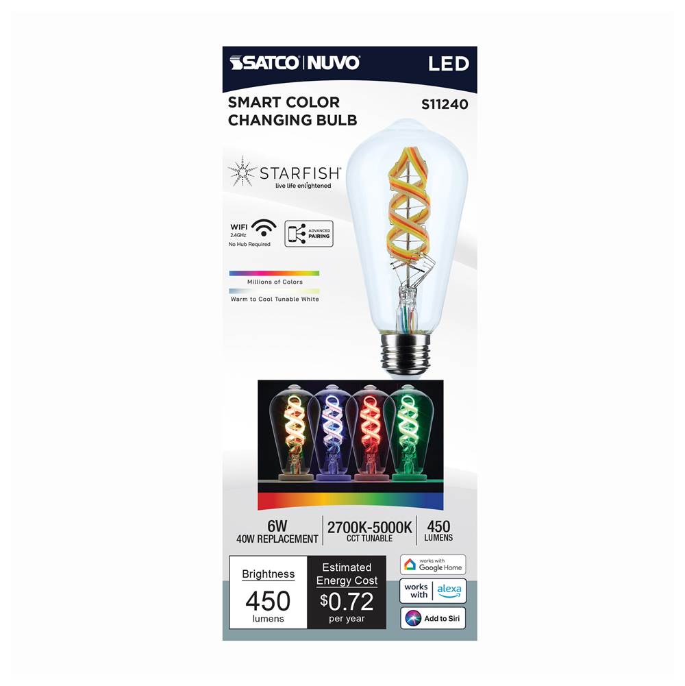Nuvo S11240 Clear 6 Watt - St19 Led - 2700k-5000k Rgb/tunable White - Starfish Iot - Clear - Medium Base - 120 Volt Image 6
