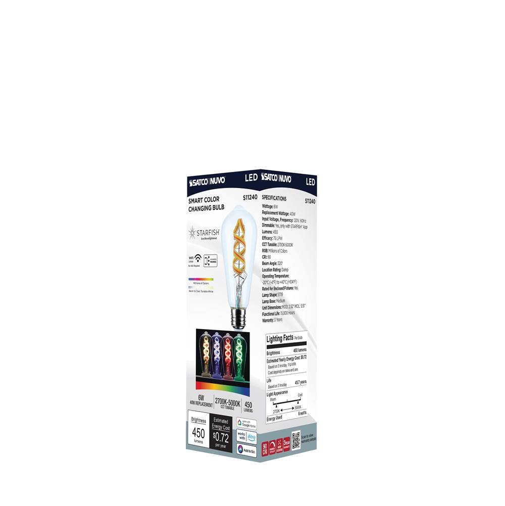 Nuvo S11240 Clear 6 Watt - St19 Led - 2700k-5000k Rgb/tunable White - Starfish Iot - Clear - Medium Base - 120 Volt Image 3