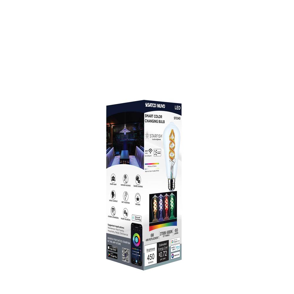 Nuvo S11240 Clear 6 Watt - St19 Led - 2700k-5000k Rgb/tunable White - Starfish Iot - Clear - Medium Base - 120 Volt Image 2