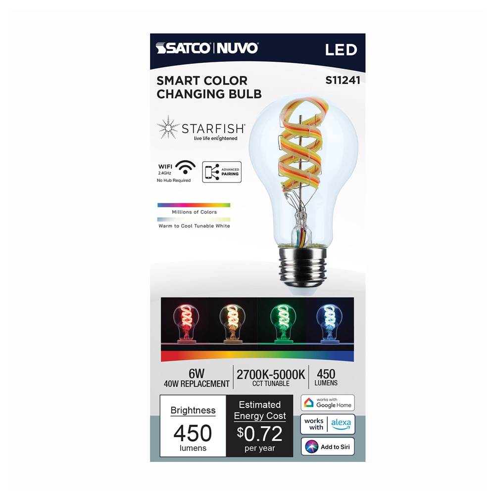 Nuvo S11241 Clear 6 Watt - A19 Led - 2700k-5000k Rgb/tunable White - Starfish Iot - Clear - Medium Base - 120 Volt Image 6